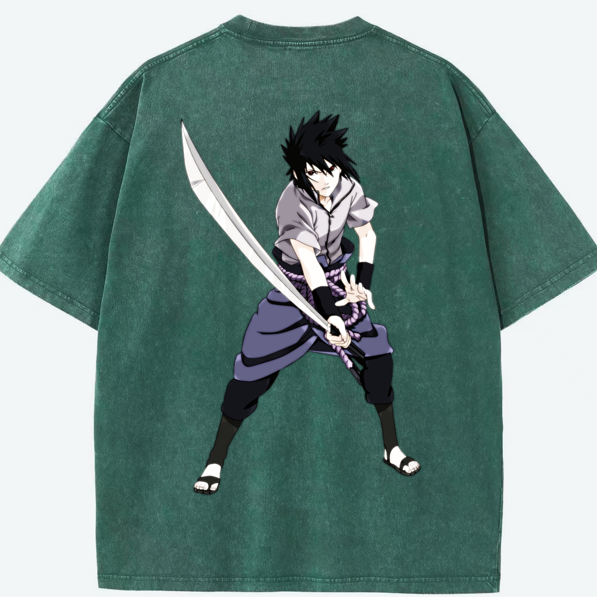 （画像用） NARUTO -ナルト- うちは サスケ Uchiha Sasuke 綿100% ヴィンテージ風 半袖Tシャツ（背面プリント）